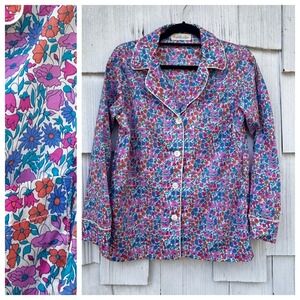 Elizabeth Cotton Floral Pajama Top Women's Size S Long Sleeve Button Up